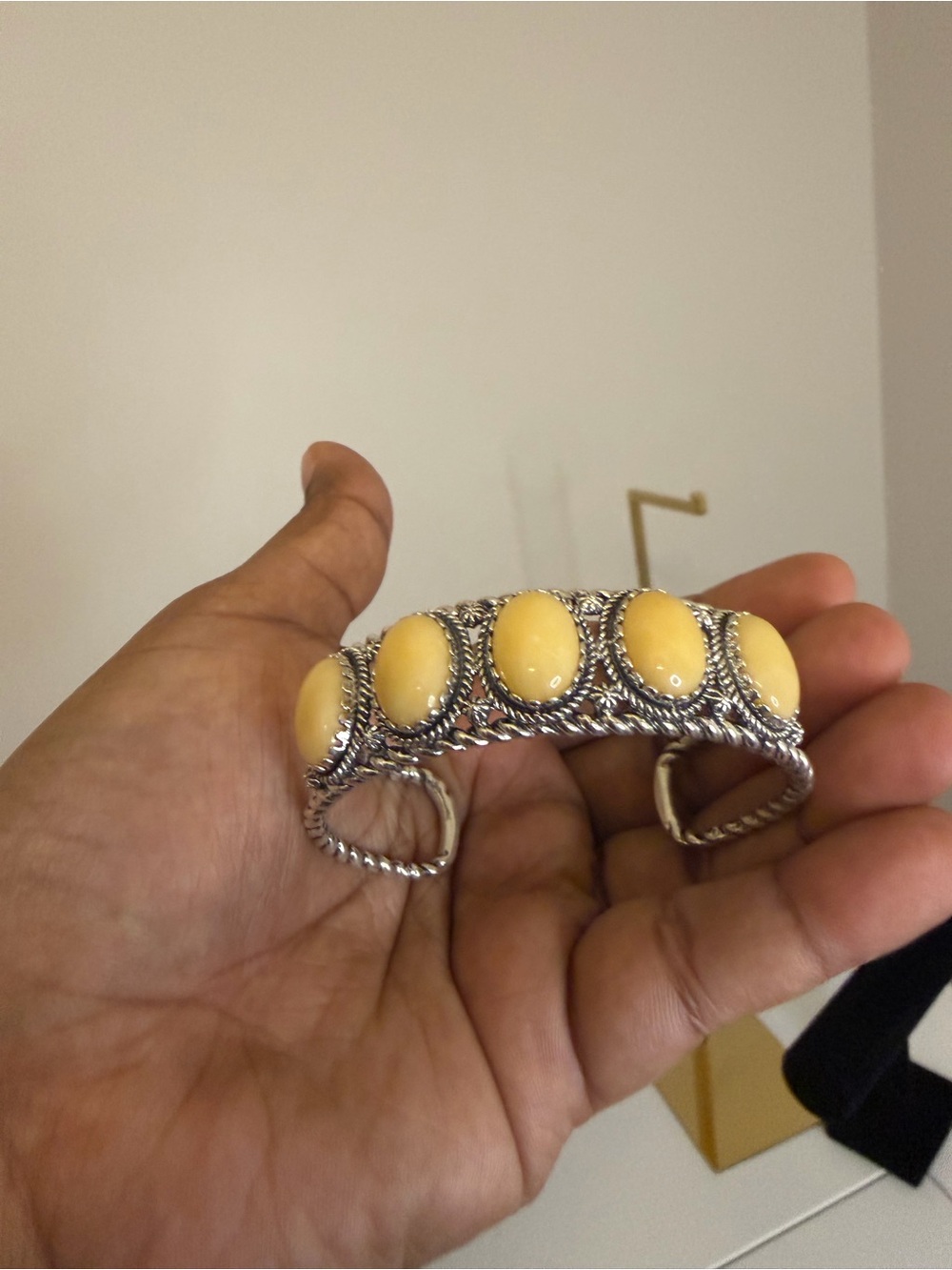 Carolyn Pollack Silver-Tone Cuff Bracelet with Yellow Jasper